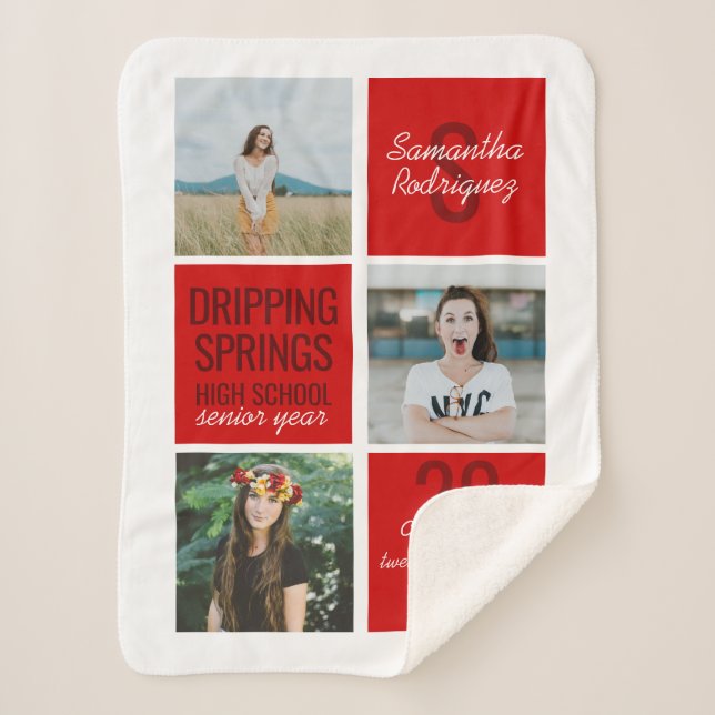 Red 3-Photo Fun Boxes Class Year Sherpa Blanket (Front)