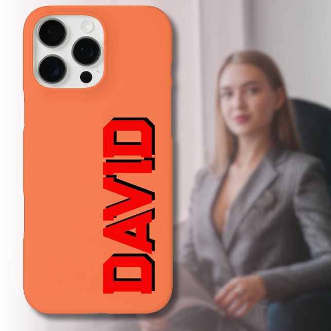 Red 3D Black Modern Name | Funny Neon Coral Case-Mate iPhone Case (Creator Uploaded)