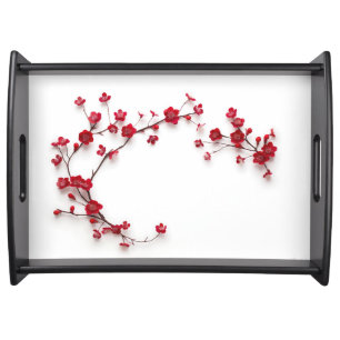 Red 3D Cherry Blossom White Serving Tray