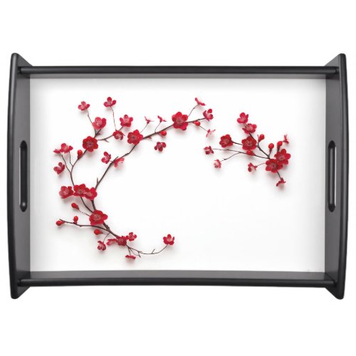 Red 3D Cherry Blossom White Serving Tray