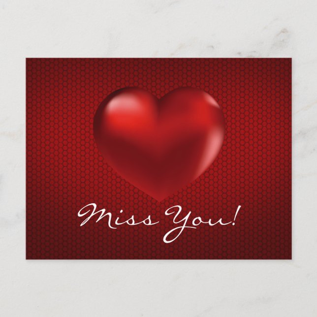 Red 3D Heart on Red Background Miss You Post Card (Front)