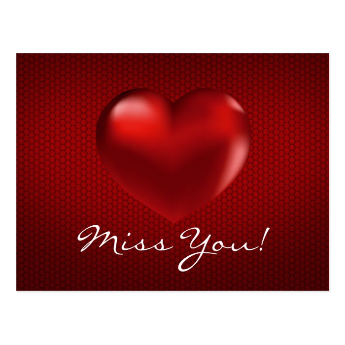 Red 3D Heart on Red Background Miss You Post Card