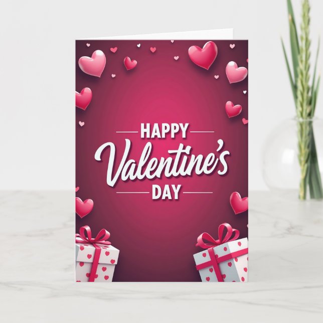 Red 3D Hearts Valentines Day Card (Front)