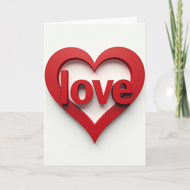 Red 3D Love Heart Card (Front)