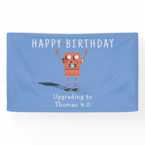 Red 3D robot kids birthday party Banner