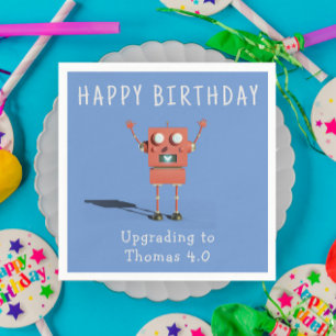 Red 3D robot kids birthday party Napkins