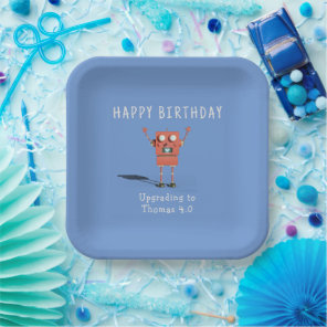 Red 3D robot kids birthday party Paper Plates