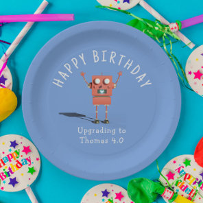 Red 3D robot kids birthday party Paper Plates