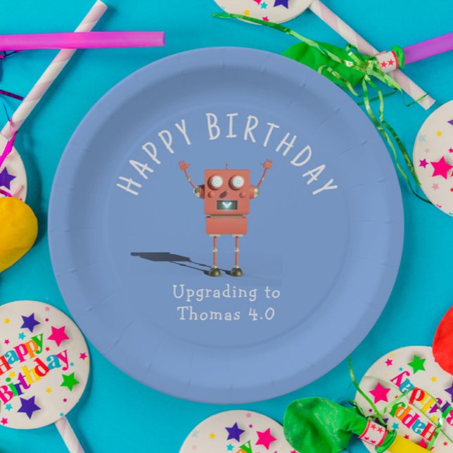 Red 3D robot kids birthday party Paper Plates (Creator Uploaded)