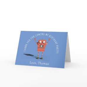 Red 3D robot kids birthday party thank you Card
