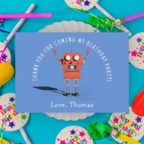 Red 3D robot kids birthday party thank you Card