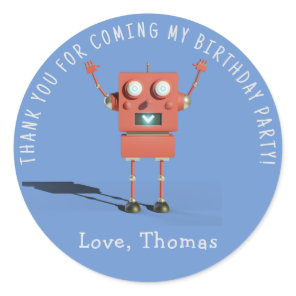Red 3D robot kids birthday party thank you Classic Round Sticker