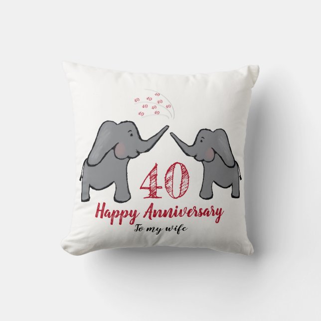 red 40th Ruby wedding anniversary wife elephant Throw Pillow (Front)