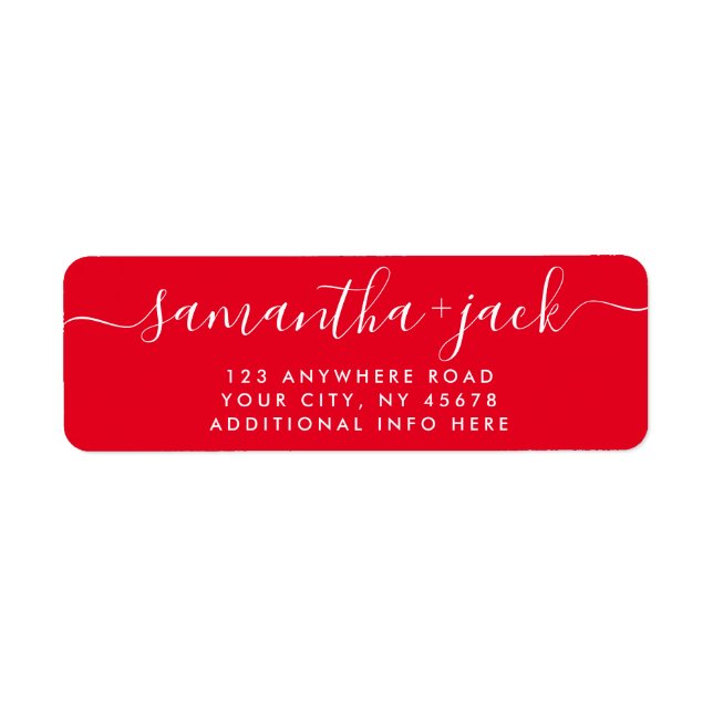 Red 4 LINES Modern Wedding Stylish Return Address Label (Front)