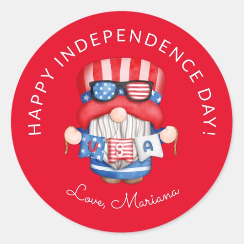 Red 4th of July Gnome Independence Day Favors Classic Round Sticker