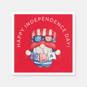 Red 4th of July Gnome Independence Day Party Napkins