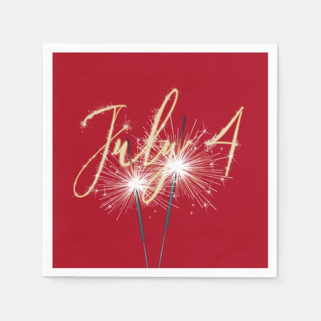 Red 4th of July Sparklers Napkins (Front)