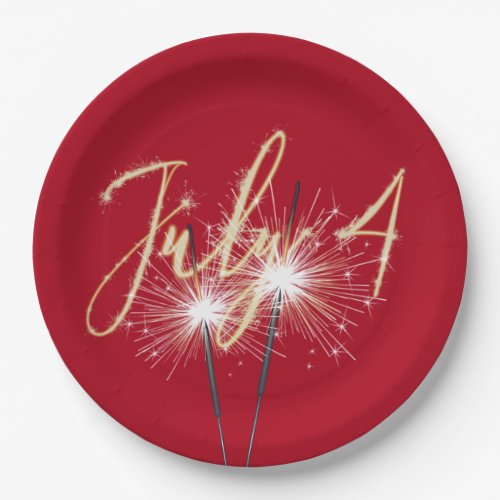 Red 4th of July Sparklers Paper Plate