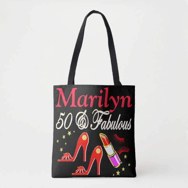 RED 50 AND FABULOUS PERSONALIZED TOTE BAG (Front)