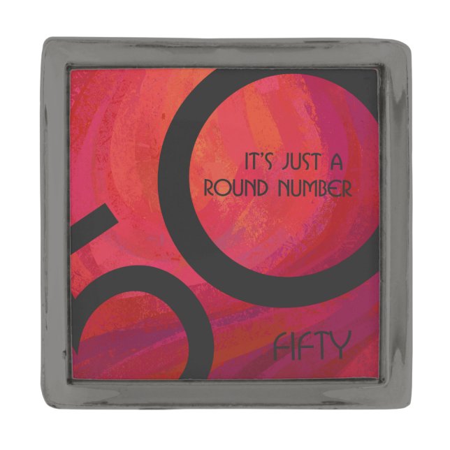 Red 50 Decade Birthday Gunmetal Finish Lapel Pin (Front)