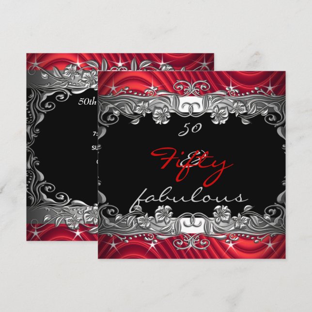 Red 50 & Fabulous 50th Birthday Party Invitation (Front/Back)