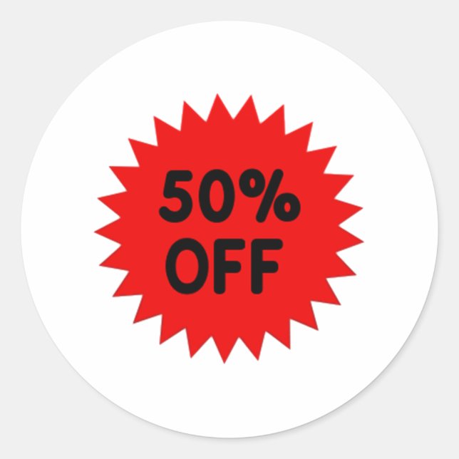 Red 50 Percent Off Classic Round Sticker (Front)