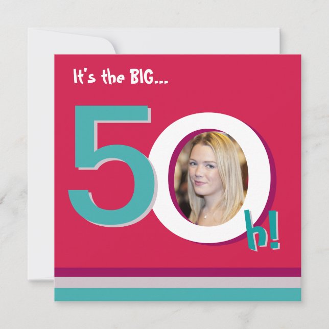 Red 50th Big 5-Oh! Photo Template Birthday Party (Front)