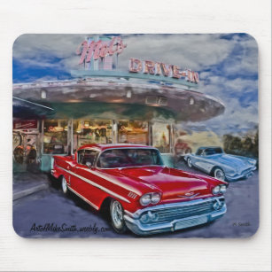 red 58 chevy at drive-in mouse pad
