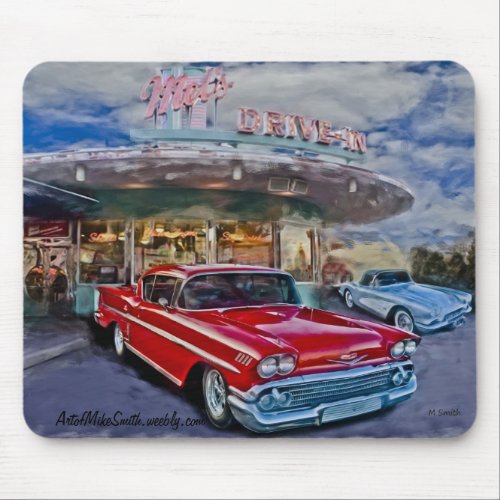 red 58 chevy at drive_in mouse pad