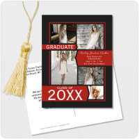 Red 5-Photo Collage Graduation Announcement