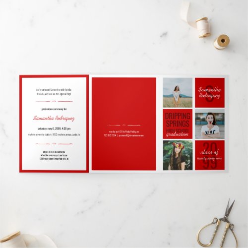 Red 5_Photo Fun Boxes Graduation Tri_Fold Invitation