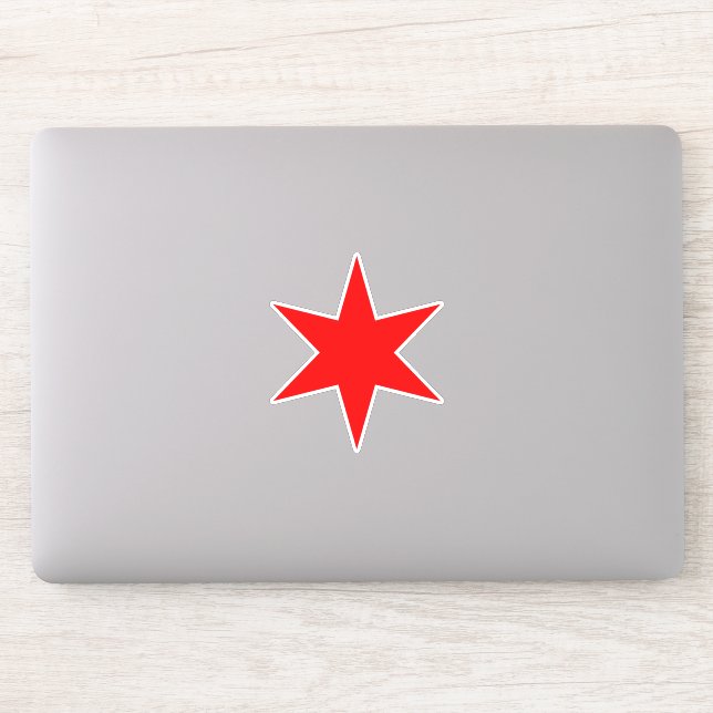 Red 6-pointed Chicago Flag Star Vinyl Sticker (Computer)
