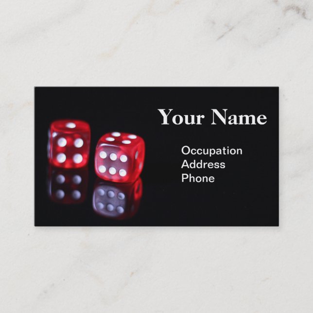 Red 6 sided poker dice business card (Front)