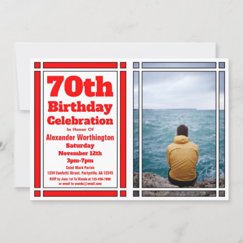 Red 70th Photo Birthday Invitation