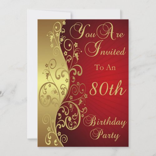 Red 80th Birthday Party Personalized Invitation