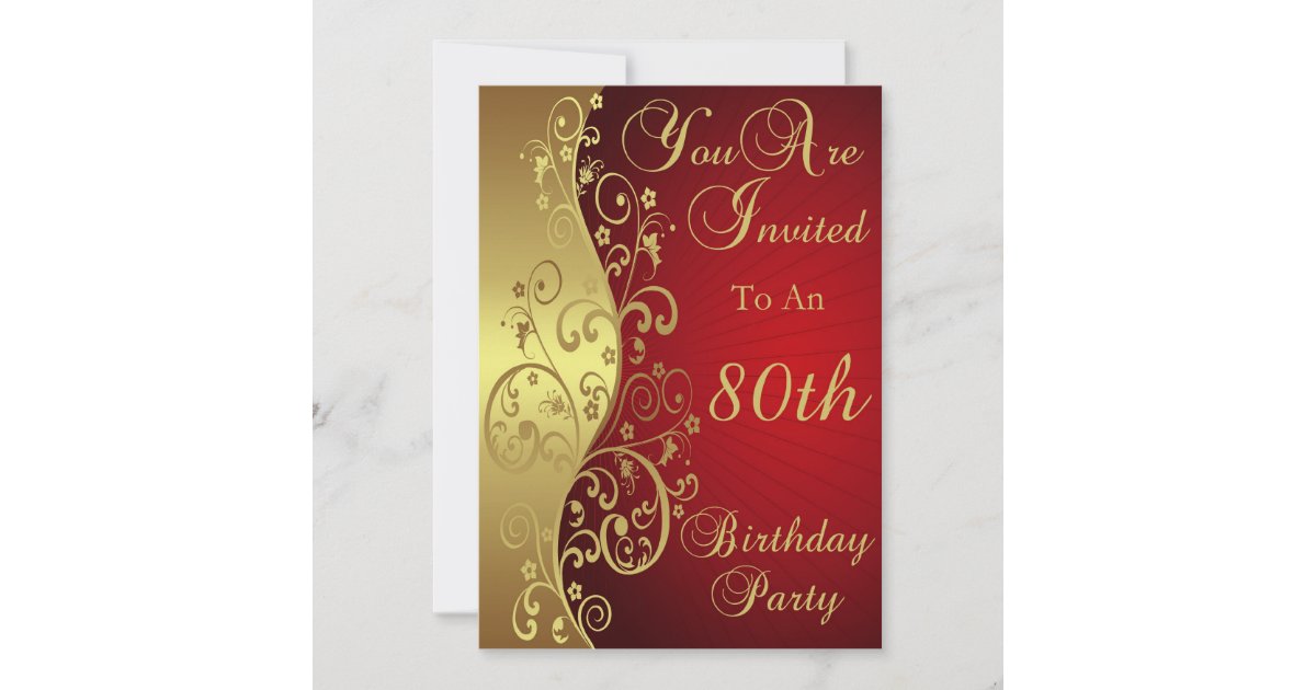 Red 80th Birthday Party Personalized Invitation | Zazzle