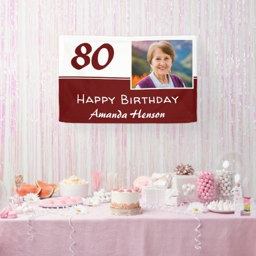 Red 80th Birthday Party Photo Backdrop Banner