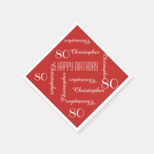 Red 80th Birthday Party Repeat Name, Paper Napkins