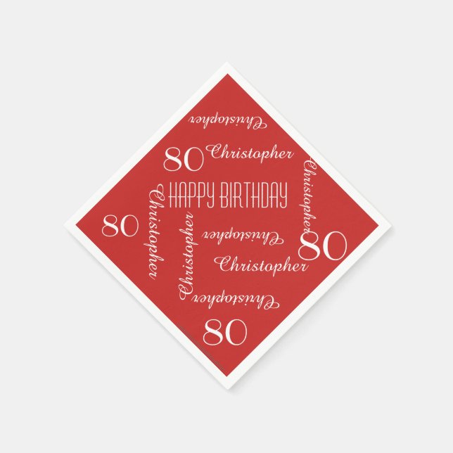 Red 80th Birthday Party Repeat Name, Paper Napkins (Corner)