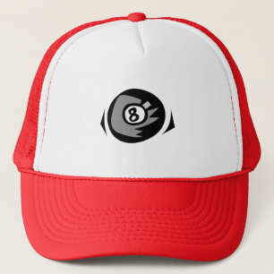 Red 8 ball trucker hat
