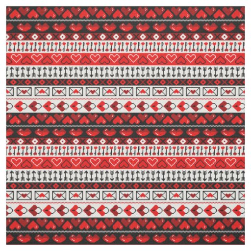 Red 8 Bit Love Hearts Fabric