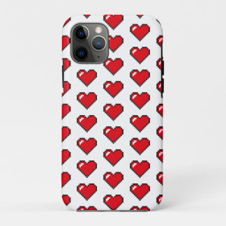 Red 8-Bit Pixel Heart Pattern iPhone 11 Pro Case