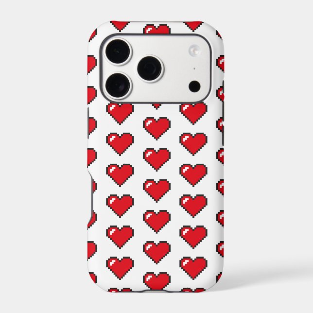 Red 8-Bit Pixel Heart Pattern Iphone Case (Back)