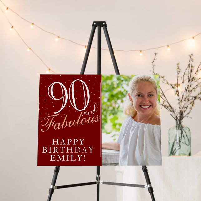 Red 90 and Fabulous Elegant 90th Birthday Photo Foam Board (In Situ (Stand))