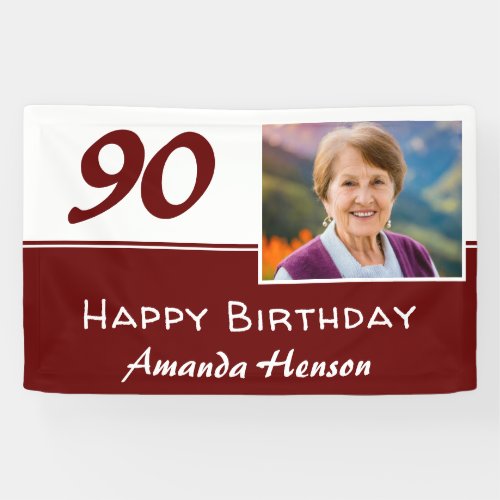 Red 90th Birthday Party Photo Backdrop Banner