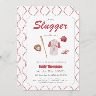 Red A Little Slugger Baby Shower invitation