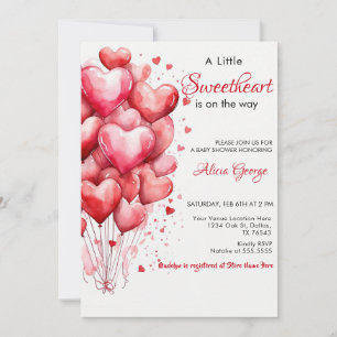 Red A Little Sweetheart Balloons baby shower Invitation