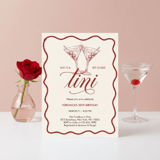 Red A Tini Bit Older Adult Birthday Party Invitation