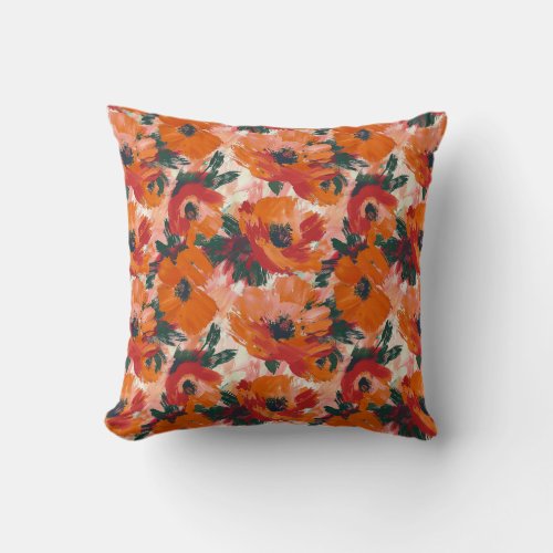 Red Absract Watercolor Poppies Throw Pillow
