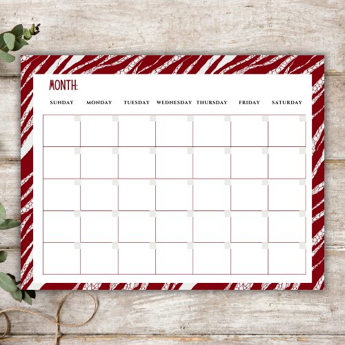 Red Abstract Border Undated Monthly Planner Notepad